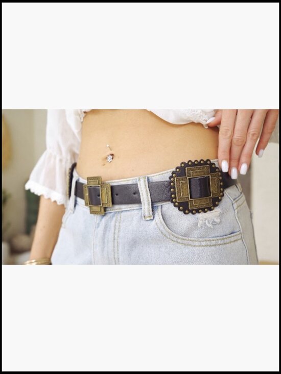 Western Concho Belt Leather Cowgirl Wide Boho Belt for Dresses Jeans